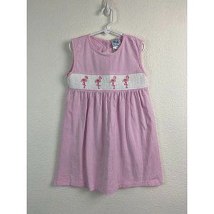 Smock Monkey girls 7 pink smocked flamingo‎ tunic mini dress stretch casual